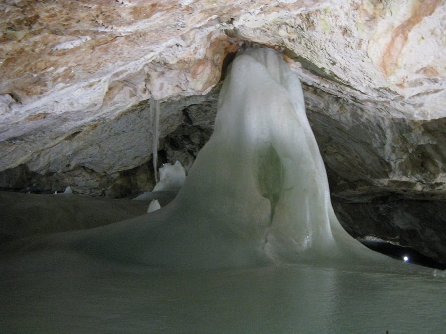 Ice formation called the Well inside Dobšinská Ice Cave