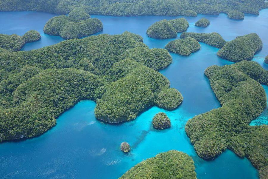 Luftaufnahme der Rock Islands in Palau