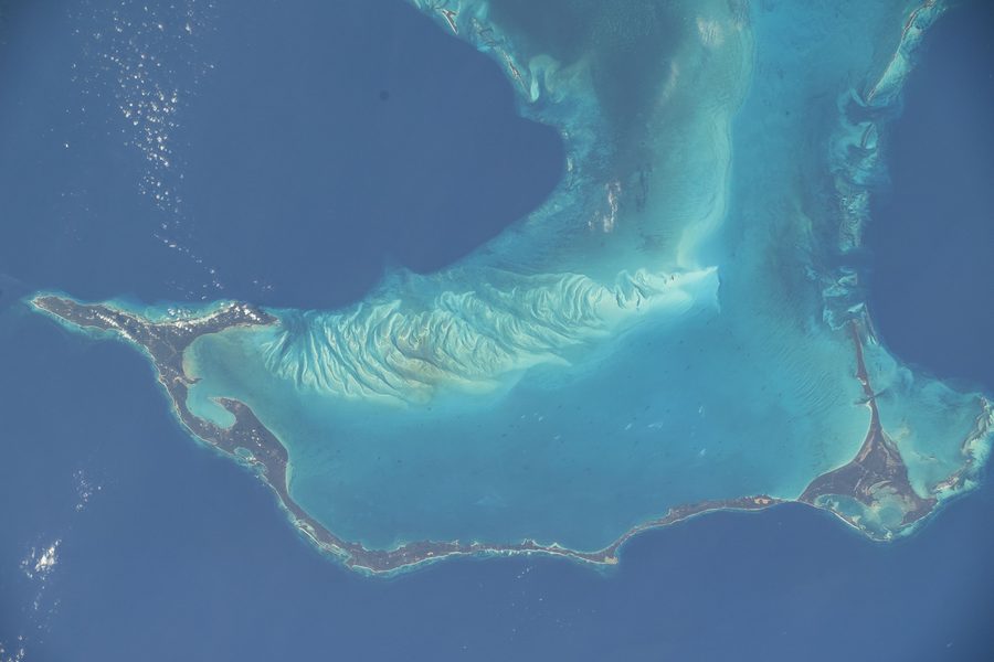 Eleuthera island in the Atlantic Ocean, viewed from the International Space Station