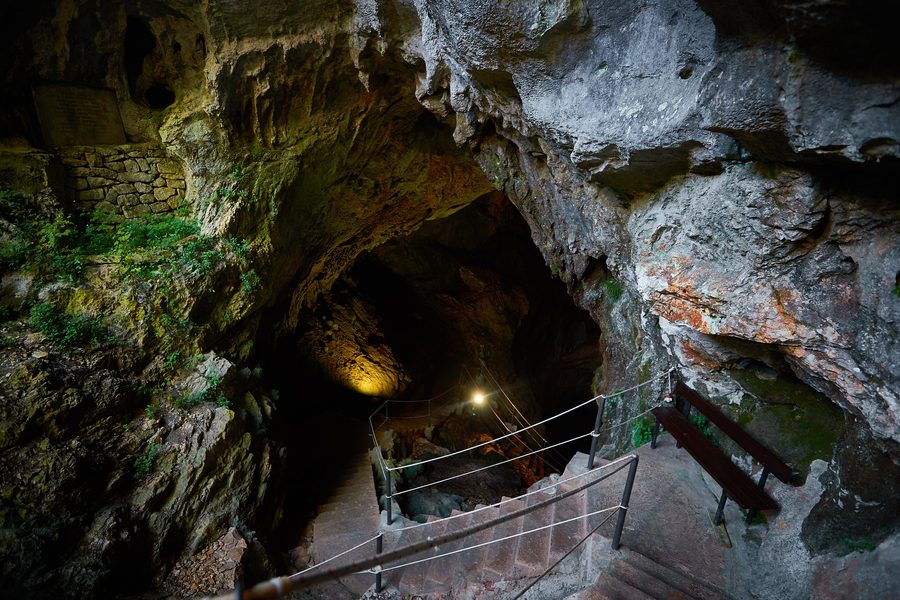 Interior of Vranjača Cave near Dugopolje with stalactite formations