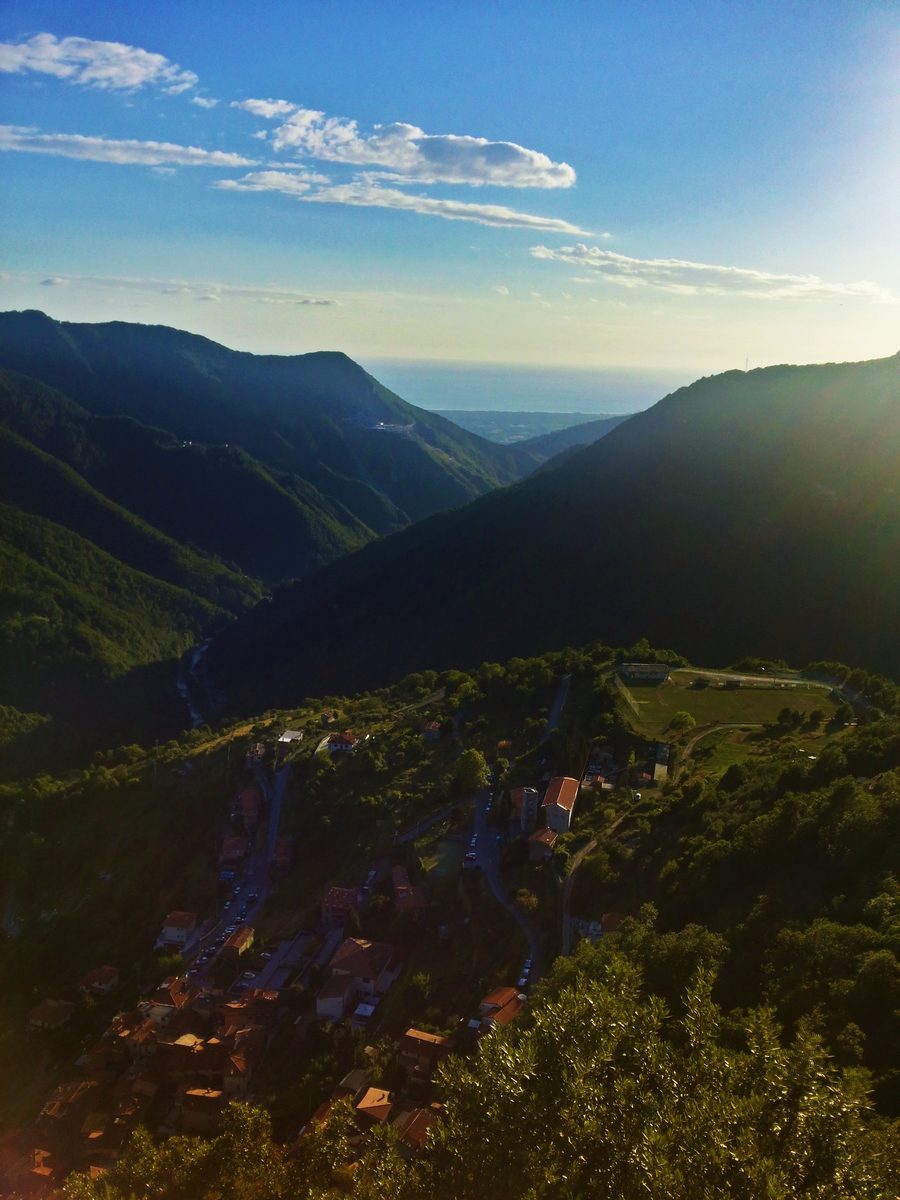 Panoramic view of the Apuan Alps and Versilia coast from Retignano in Stazzema, Tuscany