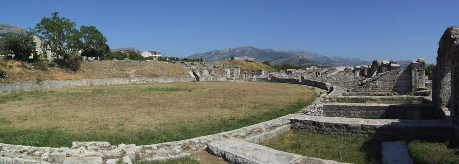 Panorama of the amphitheatre at ancient Salona in Solin, Croatia