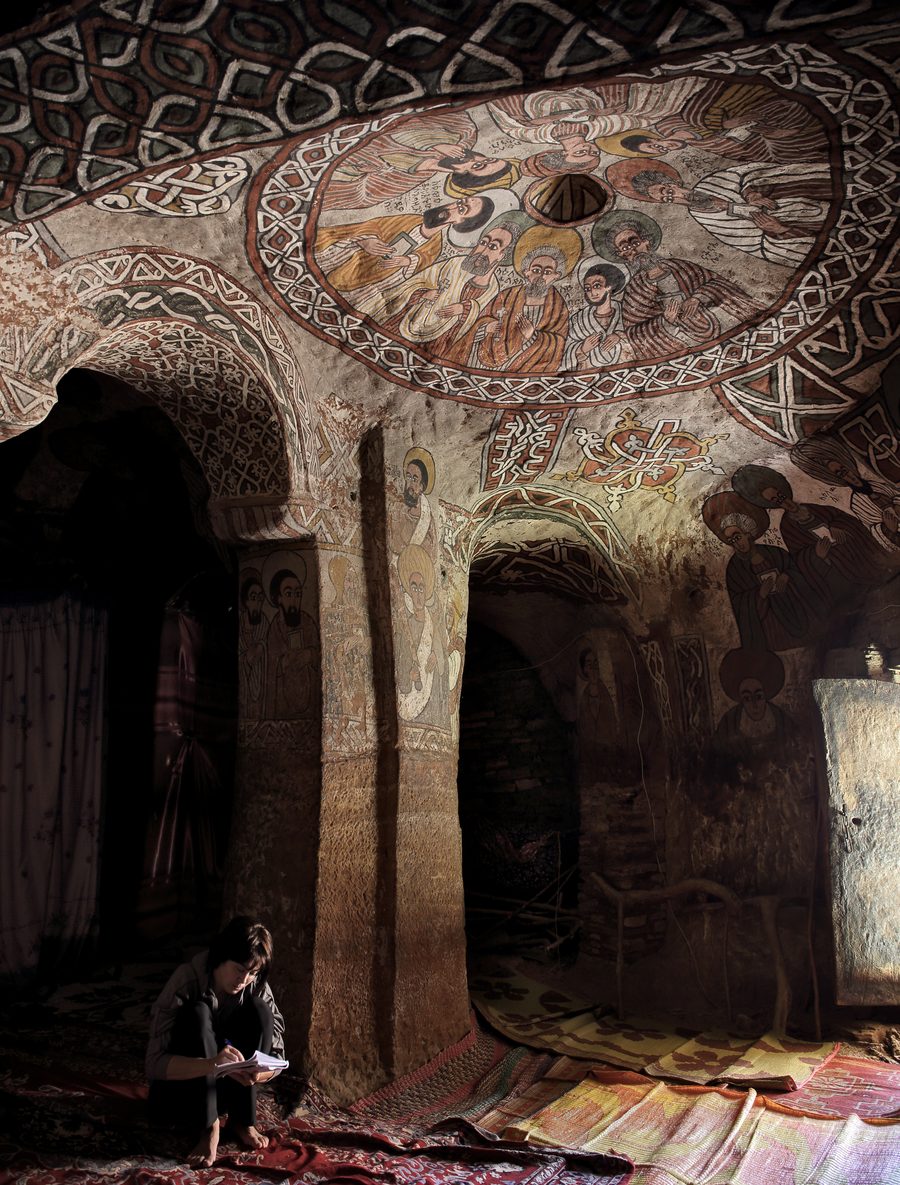 Wandmalereien in der Felskirche Abuna Yemata Guh in Tigray, Äthiopien