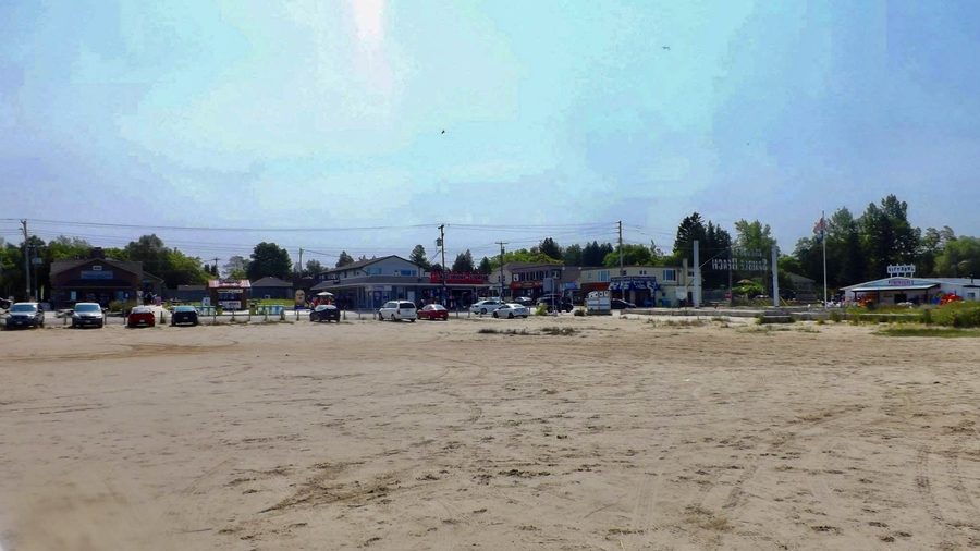 Beachfront retail at the corner of Main Street and Lakeshore Boulevard in Sauble Beach, Ontario