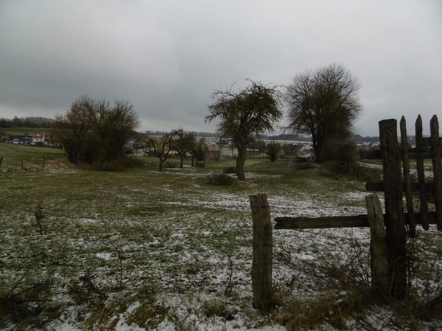 Geschützte Obstwiese an der Hünenburg mit Leitmar im Hintergrund