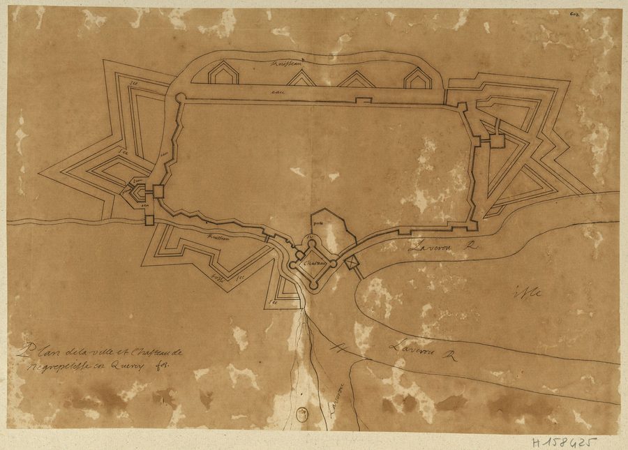 Historischer Plan der Stadt und des Schlosses von Nègrepelisse im Quercy