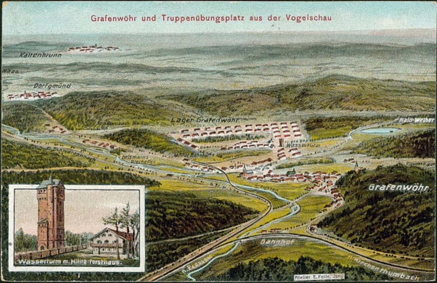 Historische Ansichtskarte mit Grafenwöhr und Umgebung
