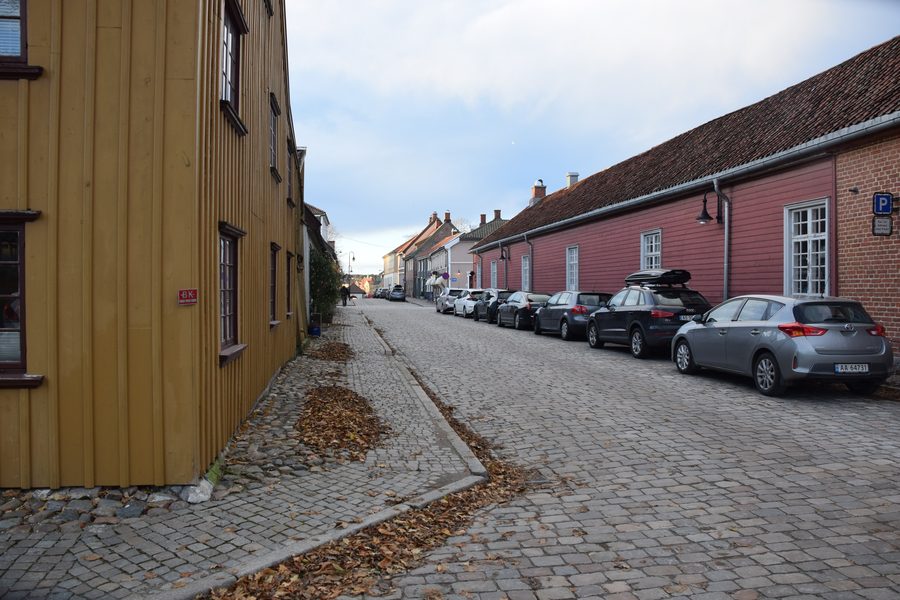 Historic wooden streets and buildings in Gamlebyen, Fredrikstad.