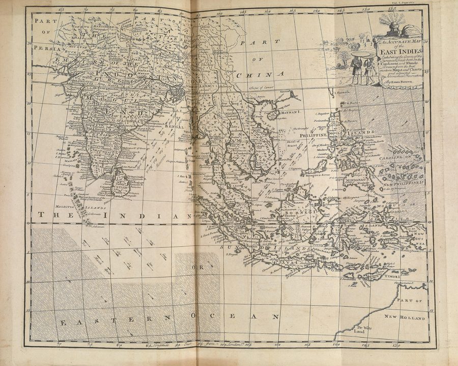 Historische Karte von Südasien aus dem Jahr 1744.