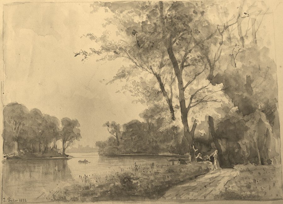 Aquarellierte Zeichnung des Mühlenteichs bei Varel-Obenstrohe aus dem Jahr 1878.