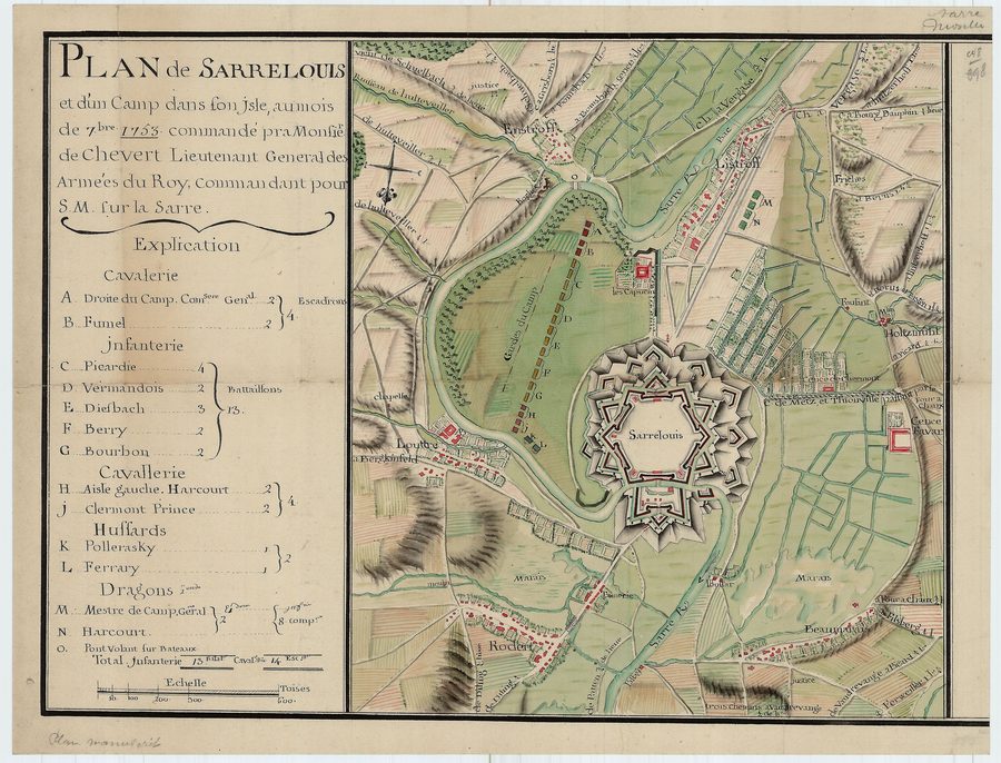 Historischer Plan der Festung Saarlouis und ihrer Umgebung von 1753
