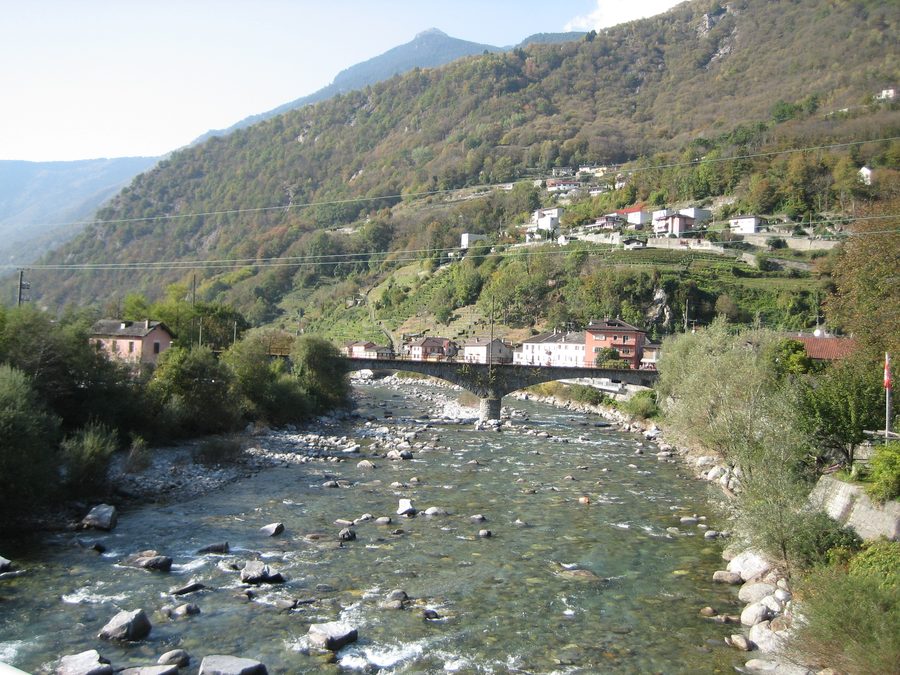 The Moesa river at Roveredo in the Mesolcina valley.
