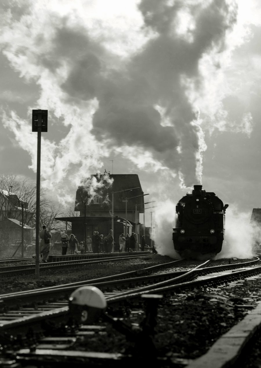 Historische Lokomotive ELNA 184 mit einem Zug der Nassauischen Touristikbahn im Bahnhof Wiesbaden-Dotzheim