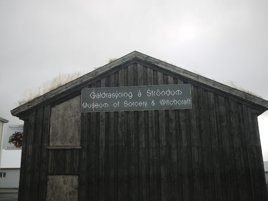 Exterior sign of the Museum of Icelandic Sorcery and Witchcraft in Hólmavík