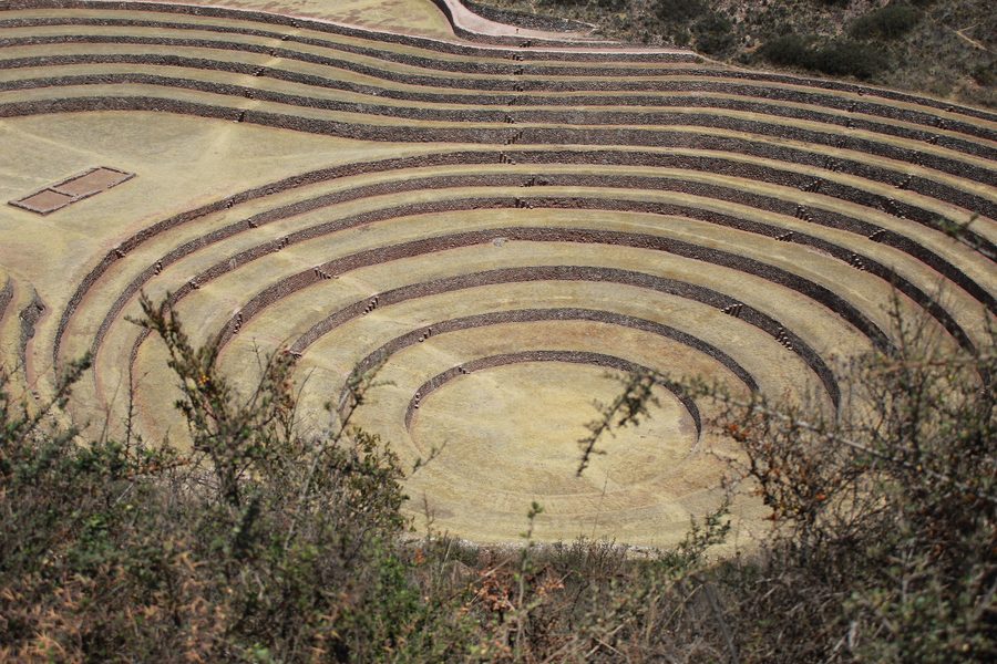Circular archaeological terraces at Moray near Maras, Peru