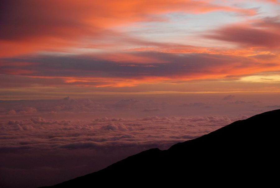 Sunrise light over the crater of Haleakalā on Maui.
