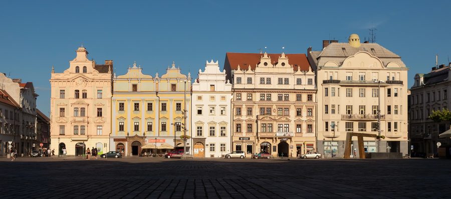Historic buildings on Plzeň's Náměstí Republiky.