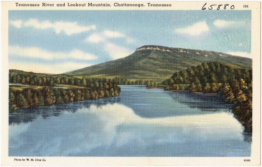 Chattanooga with the Tennessee River and Lookout Mountain behind it.