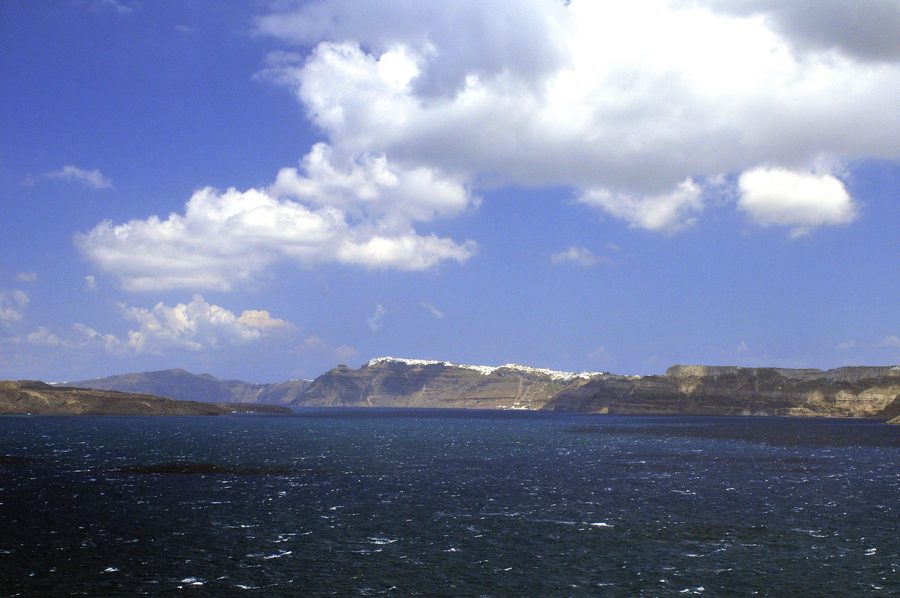 The caldera with Fira, viewed from Akrotiri, Santorini