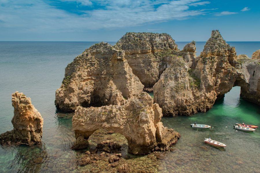 Ponta da Piedade, a steep rocky headland near Lagos in Portugal's Algarve