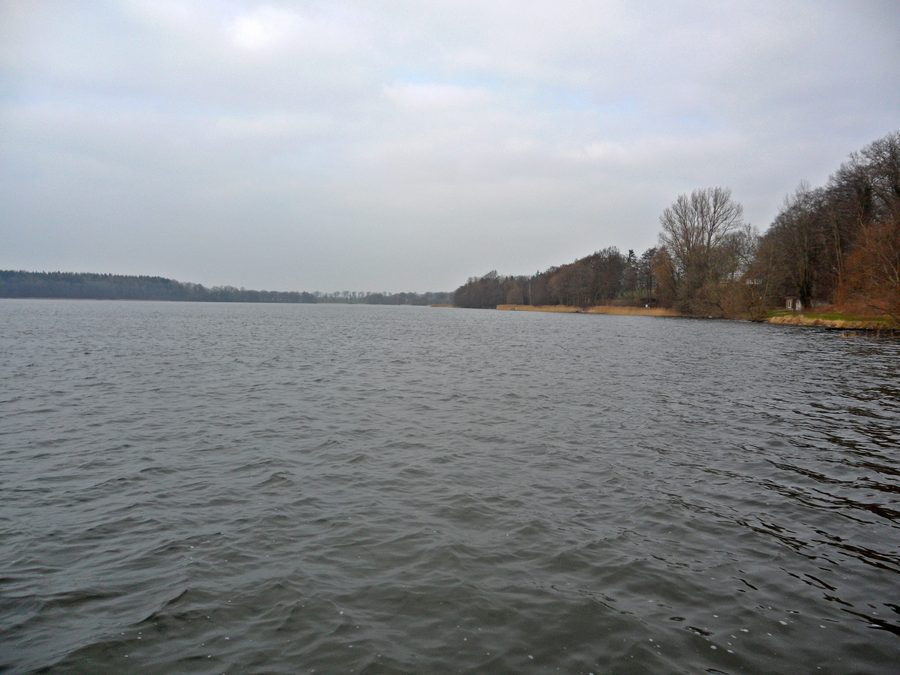 Belauer See im Dorf Belau mit Steg am Ufer