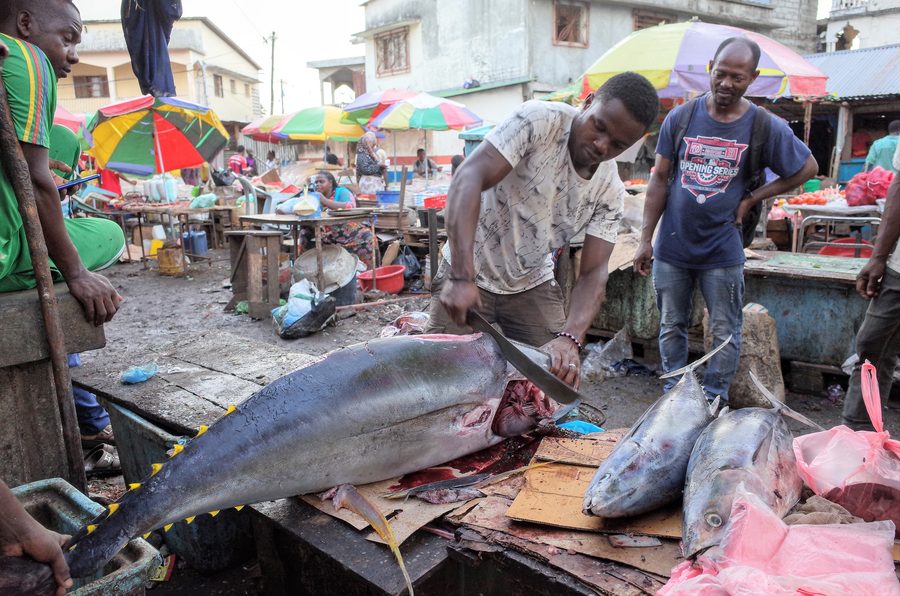 Fischverkauf auf einem Markt der Komoren