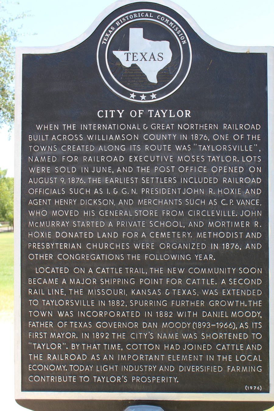 Taylor, Texas, associated with the town's railroad-era development