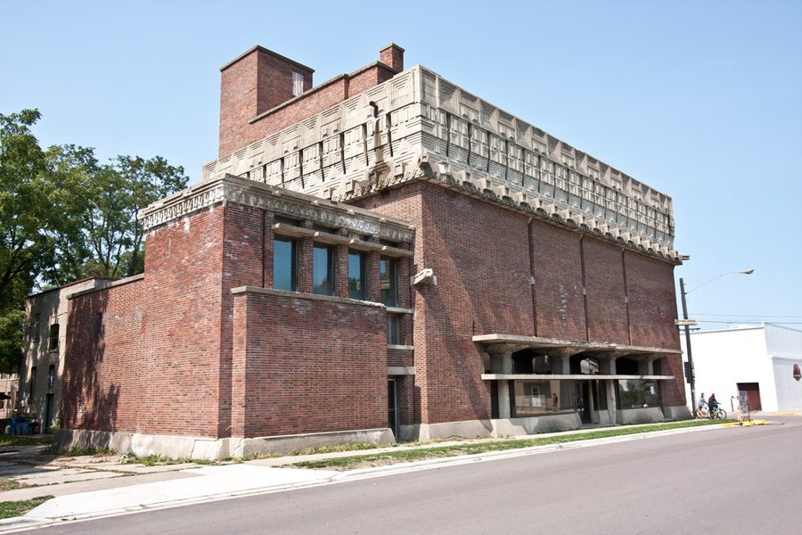 Full exterior view of the A. D. German Warehouse designed by Frank Lloyd Wright in Richland Center, Wisconsin