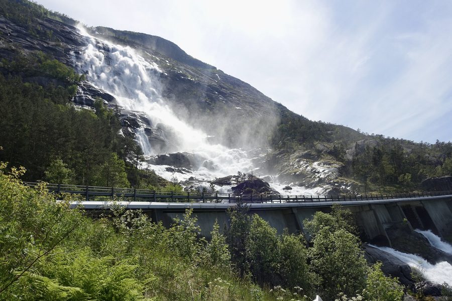Langfossen Waterfall in Etne Municipality beside European route E134