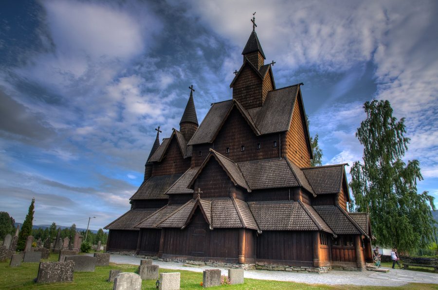 Exterior of Heddal Stave Church in Notodden, Telemark, Norway.