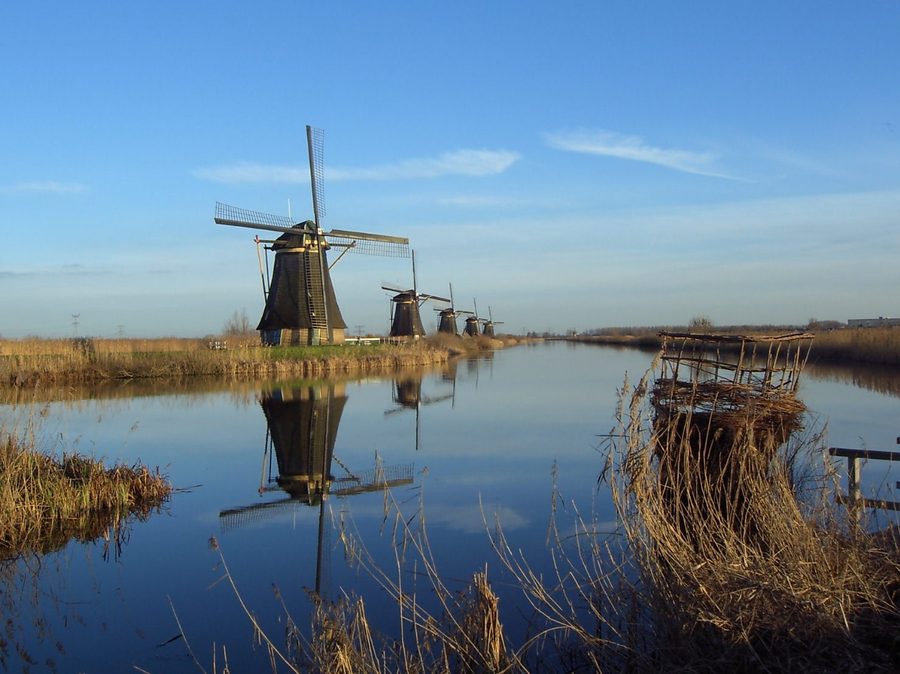 Windmühlen von Kinderdijk in der wassergeprägten Landschaft der Alblasserwaard