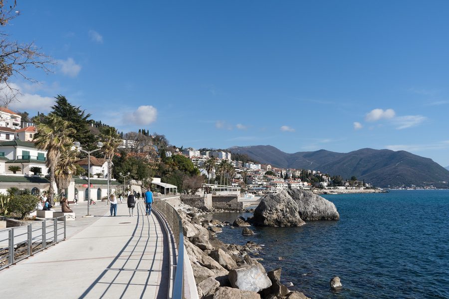 Seaside promenade in Herceg Novi on the Bay of Kotor