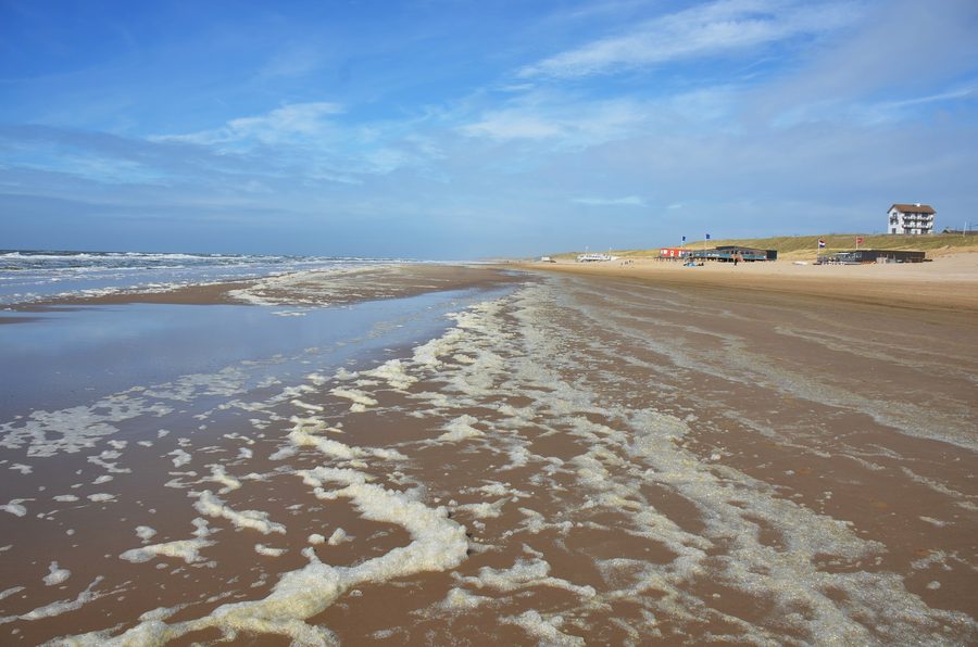 North Sea beach at Bergen aan Zee with beach pavilions