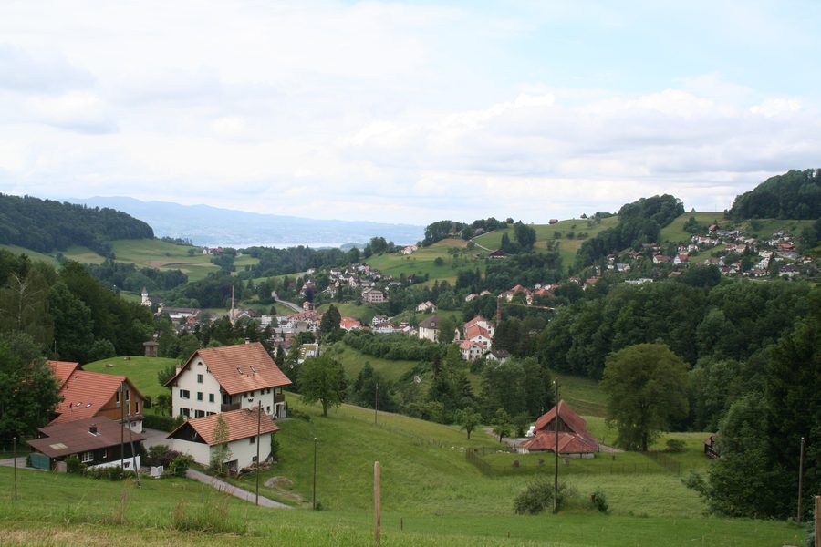 Blick über Vorderwald auf den Ortskern von Wald ZH und den Zürichsee