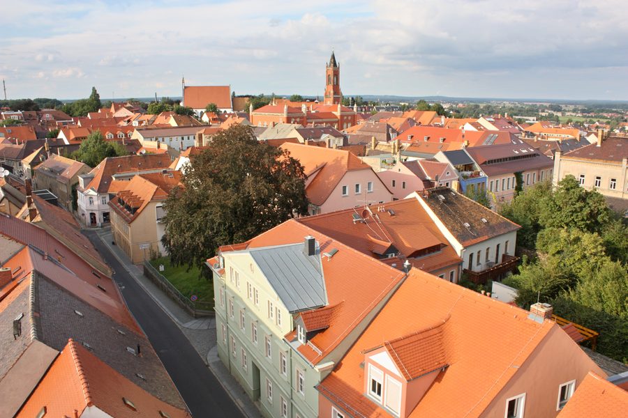 Blick auf die historische Altstadt von Kamenz vom Roten Turm