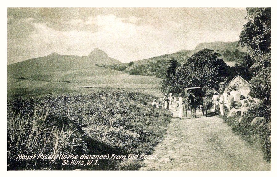 Historische Ansicht des Mount Liamuiga, damals Mount Misery genannt, auf St. Kitts.