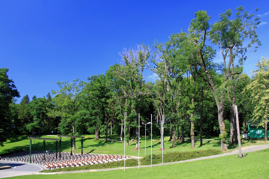 Park Zdrojowy w Jaworzu z alejkami i zielenią