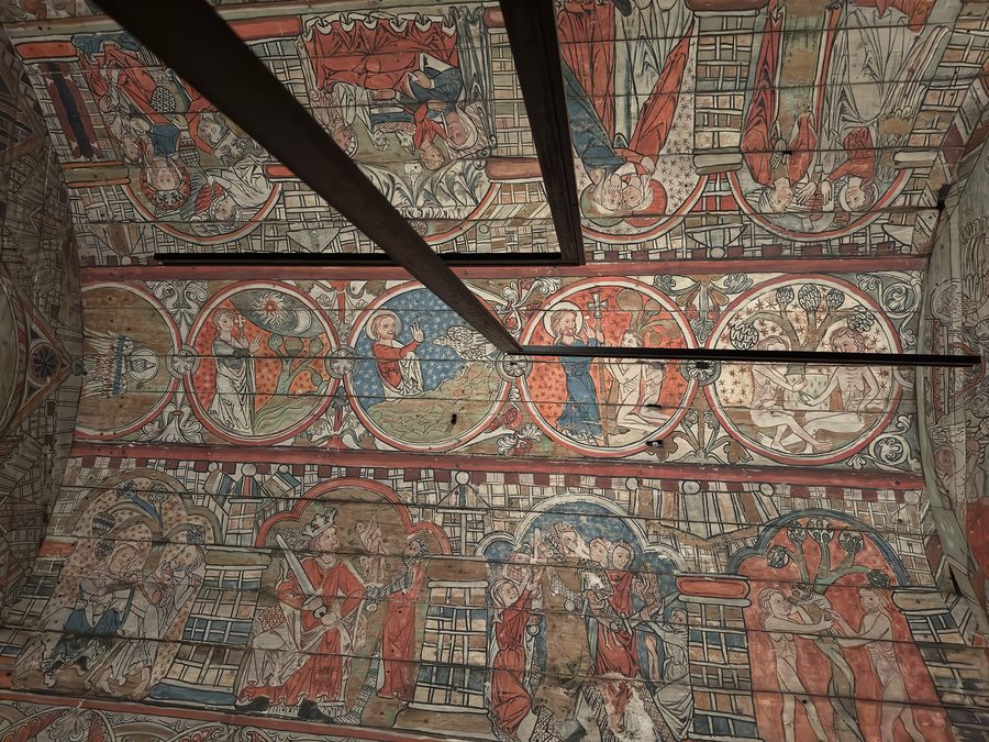 Medieval paintings from Ål stave church depicting biblical narratives