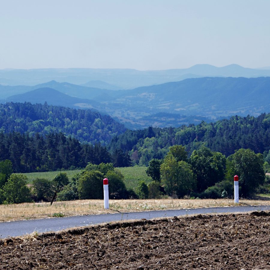Le massif du Mézenc au loin dans le paysage ouvert de la Haute-Loire