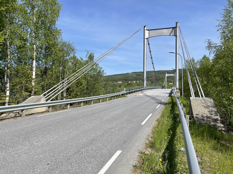 Fluberg road bridge crossing Randsfjorden Lake in Søndre Land Municipality, Norway