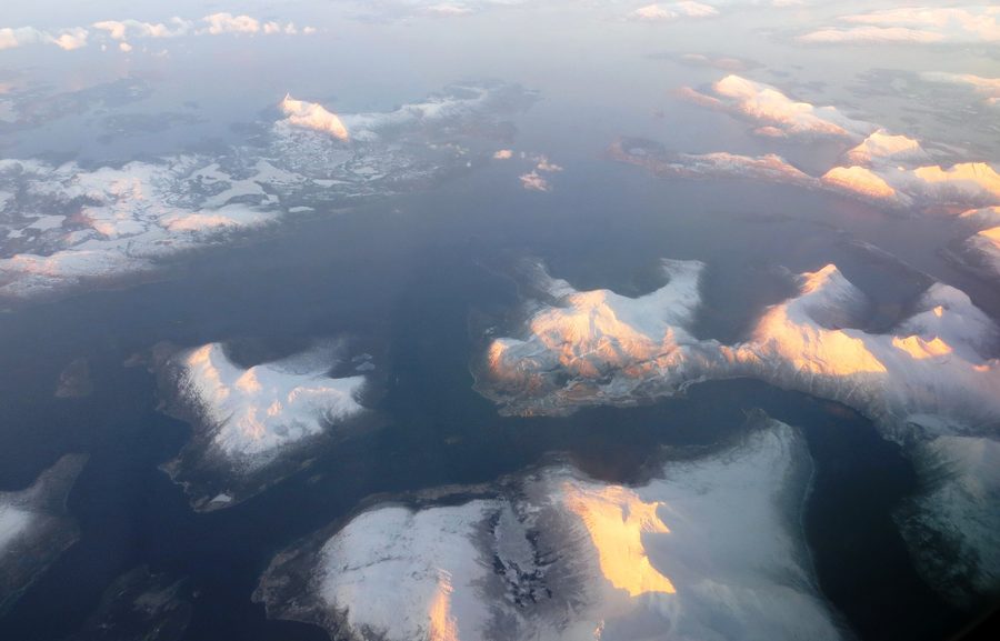 Aerial view over Tysfjord and Kjøpsvik in northern Norway