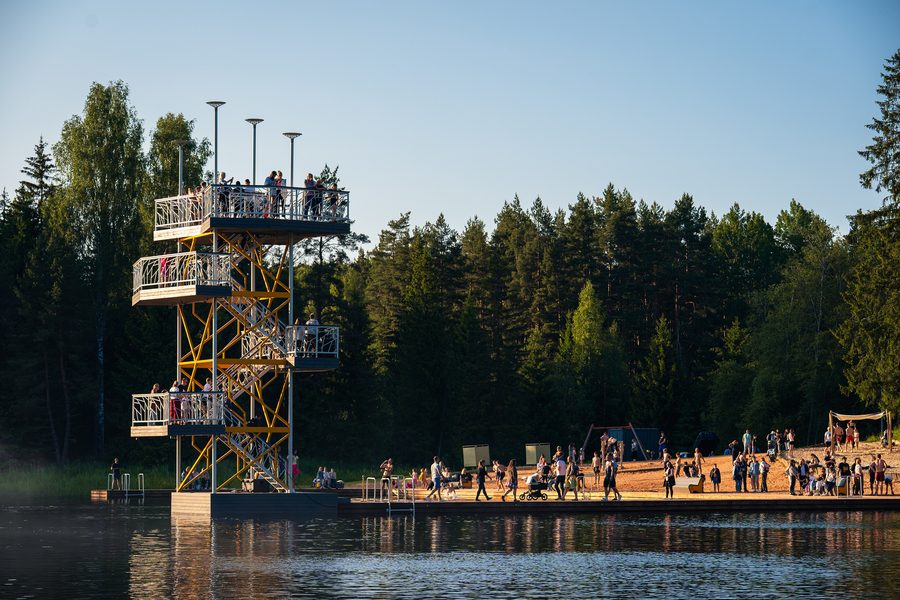Diving tower on the shore of Lake Vanamõisa in Tõrva, Estonia