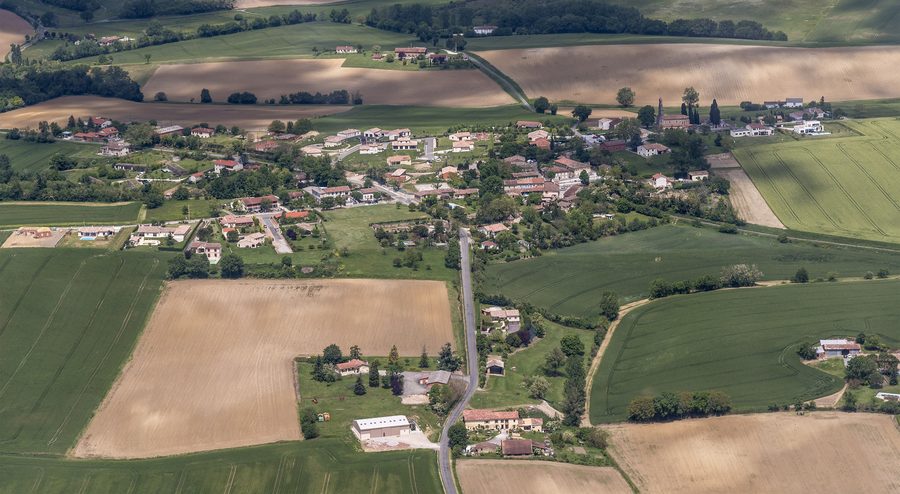 Aerial view of Montcabrier, Tarn, France