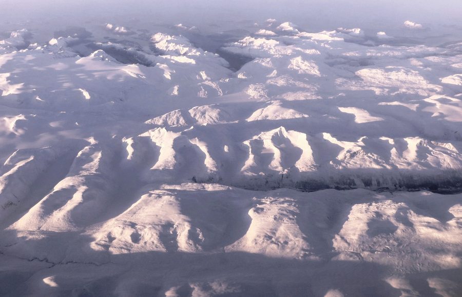 Aerial view over Meløy municipality and Glomfjorden in Nordland, Norway
