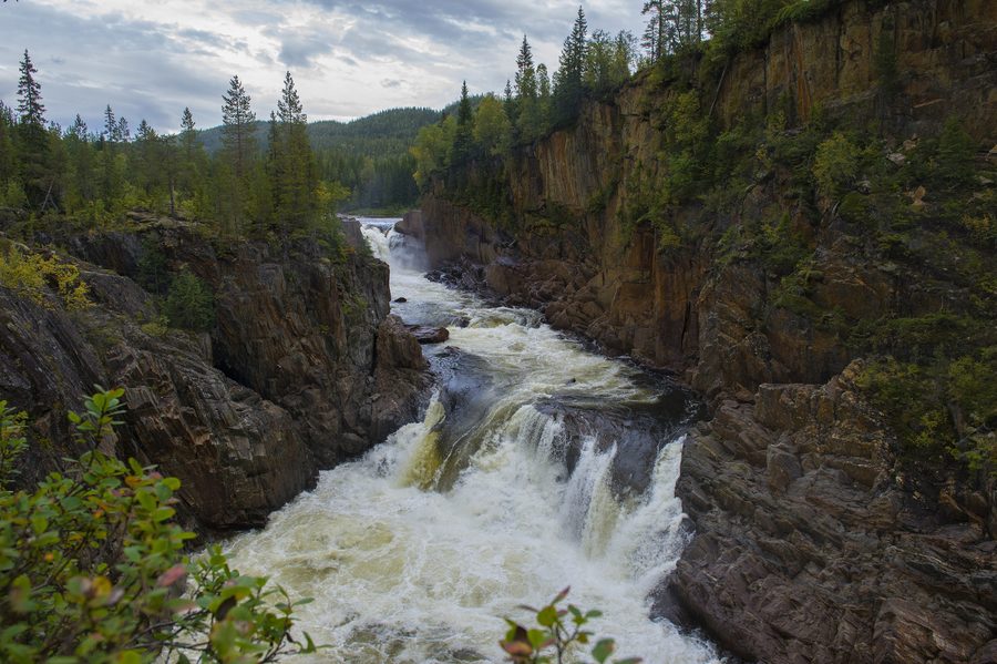Trongfossen waterfall in the Namsen river, Namsskogan