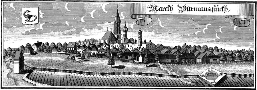 Historischer Kupferstich von Wurmannsquick als Markt