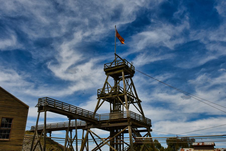 Historischer Förderturm auf Sovereign Hill in Ballarat