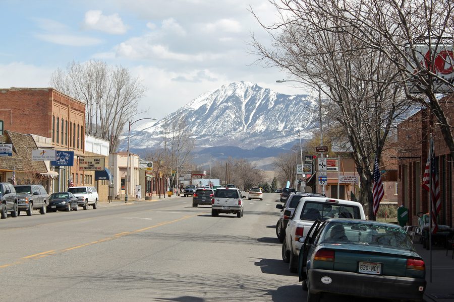 East Bridge Street in Hotchkiss, Colorado, with Mt. Lanborn in the background