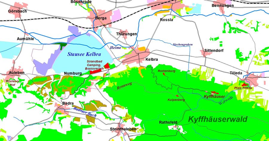 Kelbra mit Umgebung, Helme-Stausee und dem nordwestlichen Teil des Kyffhäusergebirges