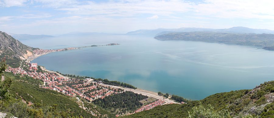 Lake Eğirdir with Eğirdir town and the islands Canada and Yeşilada